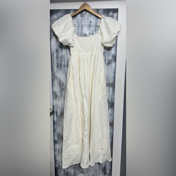 NWT- A.REN Candace 100% Linen Off-White Maxi Dress Size Medium - Picture 3 of 14